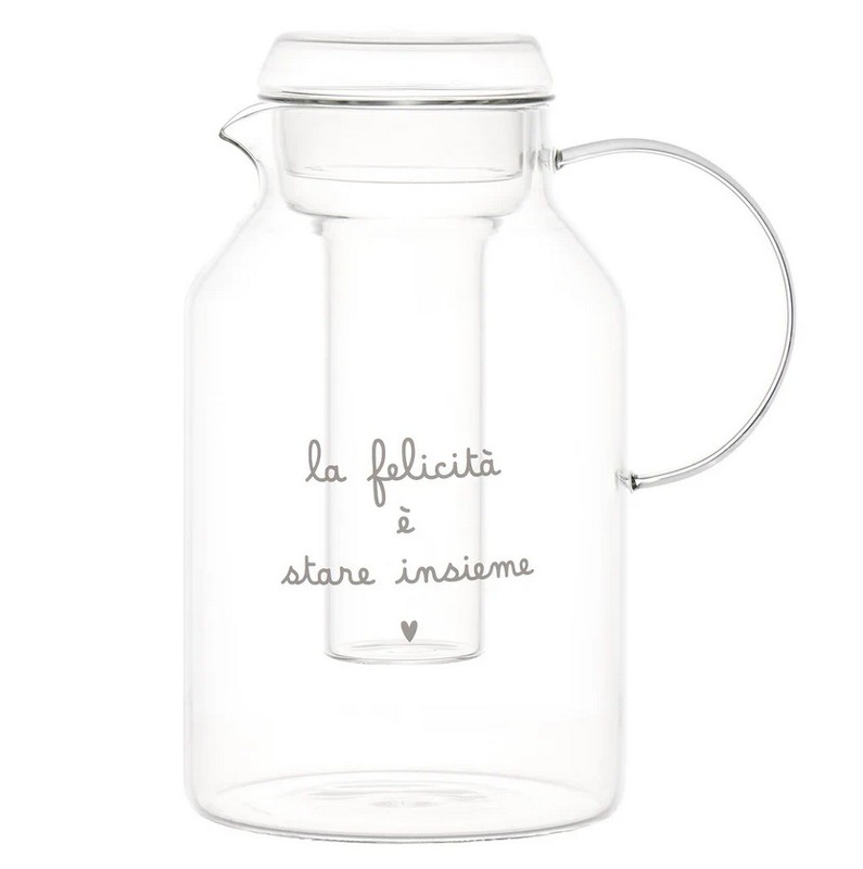 Caraffa in vetro da 2 litri con portaghiaccio e scritta “La felicità è stare insieme”